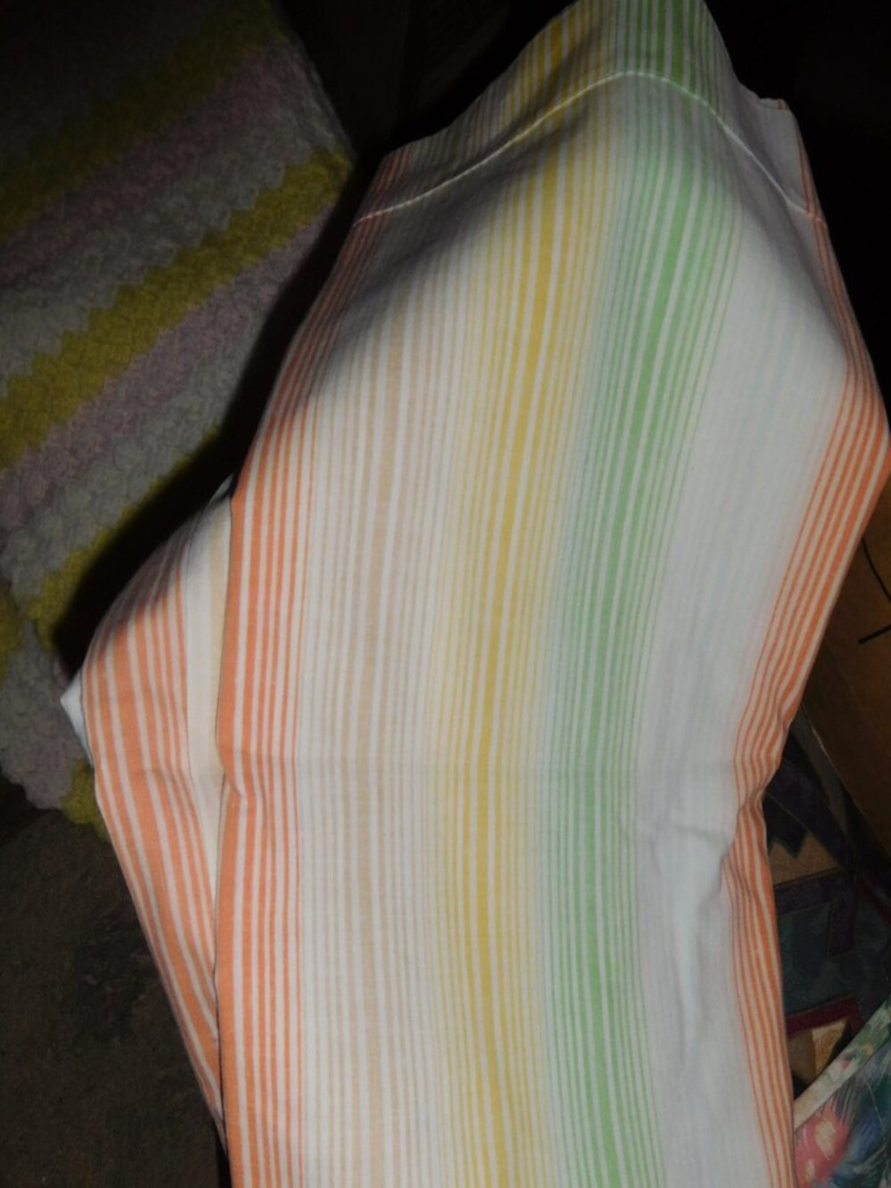 Vintage USA made Perma-Prest Full size top sheet rainbow stripes